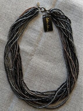 NWT Cookie Lee Multi-Strand Beaded Necklace | Gunmetal Layered Statement